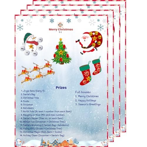 Sparkle Games Christmas Theme Tambola Housie Tickets - Merry Christmas Theme Bingo Game - Xmas Bingo Cards for Holiday Party, Family Fun & Kitty Party - Games for Adults and Kids (English, 16 Count)