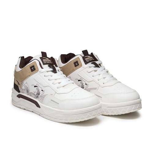 ASIAN Men NEXUS-11 Stylish Casual Mid Top Sneakers with Catchy Colours and Trendy Design with Laces for Men & Boys | Perfect for Wearing to Outings, and Comfortable All-Day Use, Stylish and Durable ( WHTBEIGBRN) -UK 6