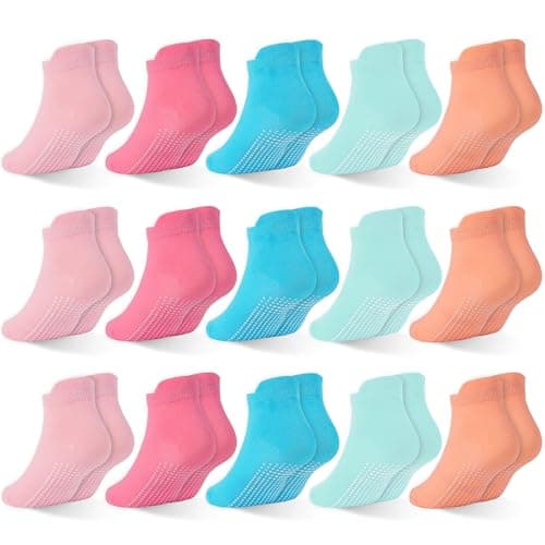 HYCLES 15 Pairs Girl Grip Socks Non Slip Toddler Girls Socks Baby Ankle Sock for 1-3T Kids