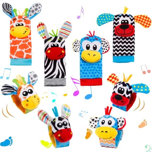 Baby Wrist Rattles and Sock Toys Newborn 06 Months 8PCS Soft Foot Finder Set Hand and Feet Sensory Developmental Socks for Infants Girl Boy Gifts
