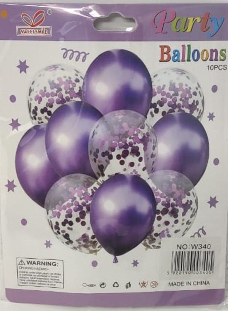 PARTY BALLOONS WITH CONFETTI COLORED AND CLEAR KIT 10PCS PACK W340