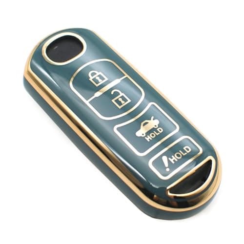 FEYOUN Key Fob Cover Compatible with Mazda 3 6 3 Sport CX3 CX5 CX7 CX9 MX5 Miata Toyota Yaris iA Smart 4 Buttons TPU Remote Keyless Key Fob Case Protection Shell Accessories Blue Gray