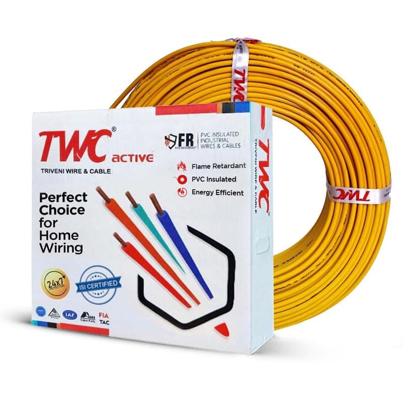 TWC Active Yellow 1.5 SQMM 90 METER | Copper Wire | HRFR (Heat Resistant Flame Retardant) Lead-Free Cable | Low Smoke Halogen-Free Wire for Home & Industrial Electrical Wiring