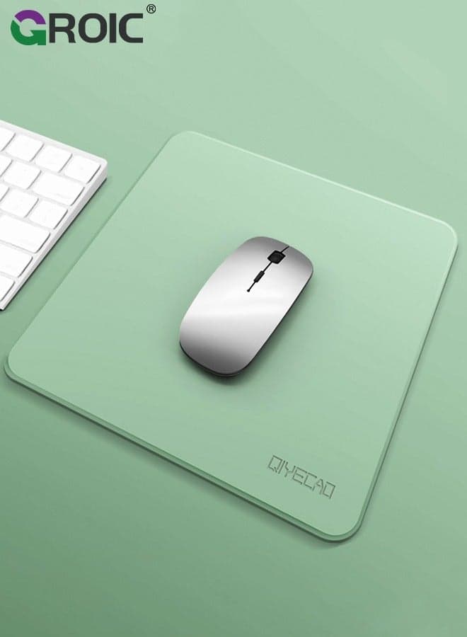 Green Square Mouse Pad, Non-Slip Mouse Mat with Premium Stitched Edge, Waterproof Thickened PVC Leather Mouse Pad for Office Work/Home/Decor