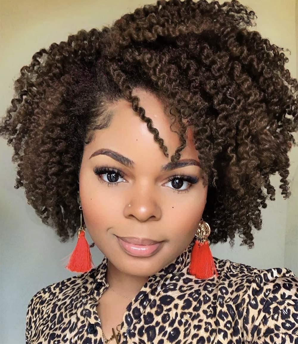 Short Kinky Curly Wigs Ombre Brown Side Part Wig Afro Curly Wig Twist Out Wigs Heat Resistant Fiber Synthetic Full Wigs for Black Women 1B 30