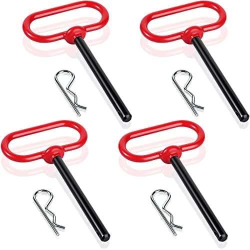 Riakrum 4 Pcs 3/8 x 4 Inch Handle Hitch Pin for Tractor Trailer Hitch Pin and Clip Tow Pin Accessories for Farm,Tractor,Turn Mower, Towing Cargo, Boat, RV, Car, Truck, Bike, ATV(Red)