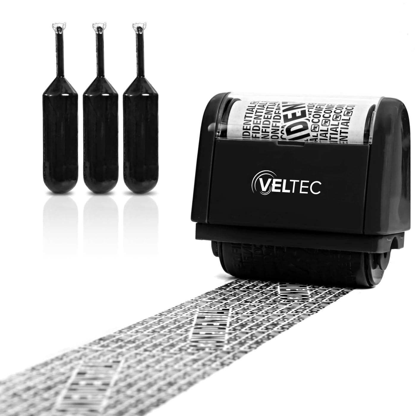 Veltec ID Protector Ink Roller Identity Theft Protection Roller Stamp Set Black Stamp3 Refills
