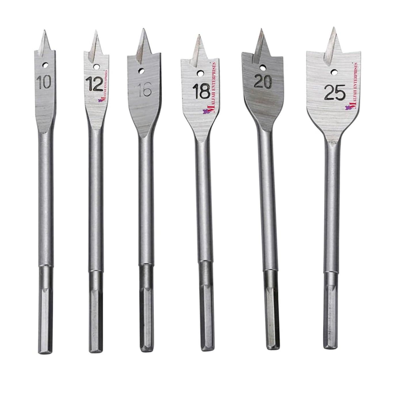 Malfah Hex Shank Wood Flat Bit High Carbon Steel Best tool For Carpenter For Spade Boring In Wood Plastic PVC Maf Plain 101216182025MM 6 PCS MM