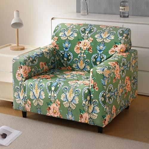 HOKIPO Premium Printed Velvet Sofa Cover 1 Seater Fully Covered, Green Victorian Garden (AR-5795-D4)