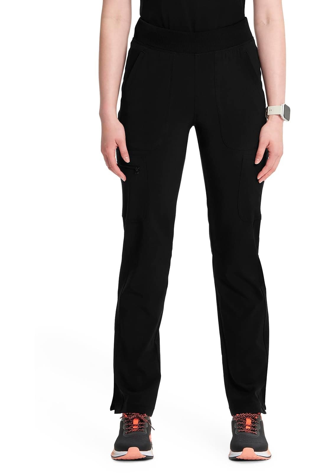 Cherokee Infinity Womens Scrub Pant Mid Rise Tapered Leg Pullon Bottom with Moisture Wicking 360 Stretch Fabric CK065A L Black