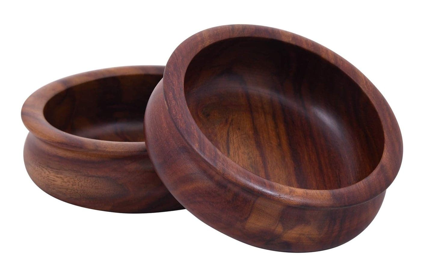 WOODENCLAVE Handcrafted Solid Wooden Handi Shape Multipurpose Serving Bowl for Breakfast Snacks Soup Serveware Salad Bowls for Home Kitchen - Set of 2