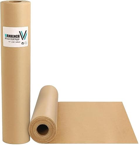 Vanhench Brown Wrapping/Packing Paper Roll 15"×450" (38') for Moving Boxes Supplies, Art Craft Kraft Paper Roll for Thanksgiving Gift Floral Bouquet Flower Wrapping, Poster Bulletin Board Paper