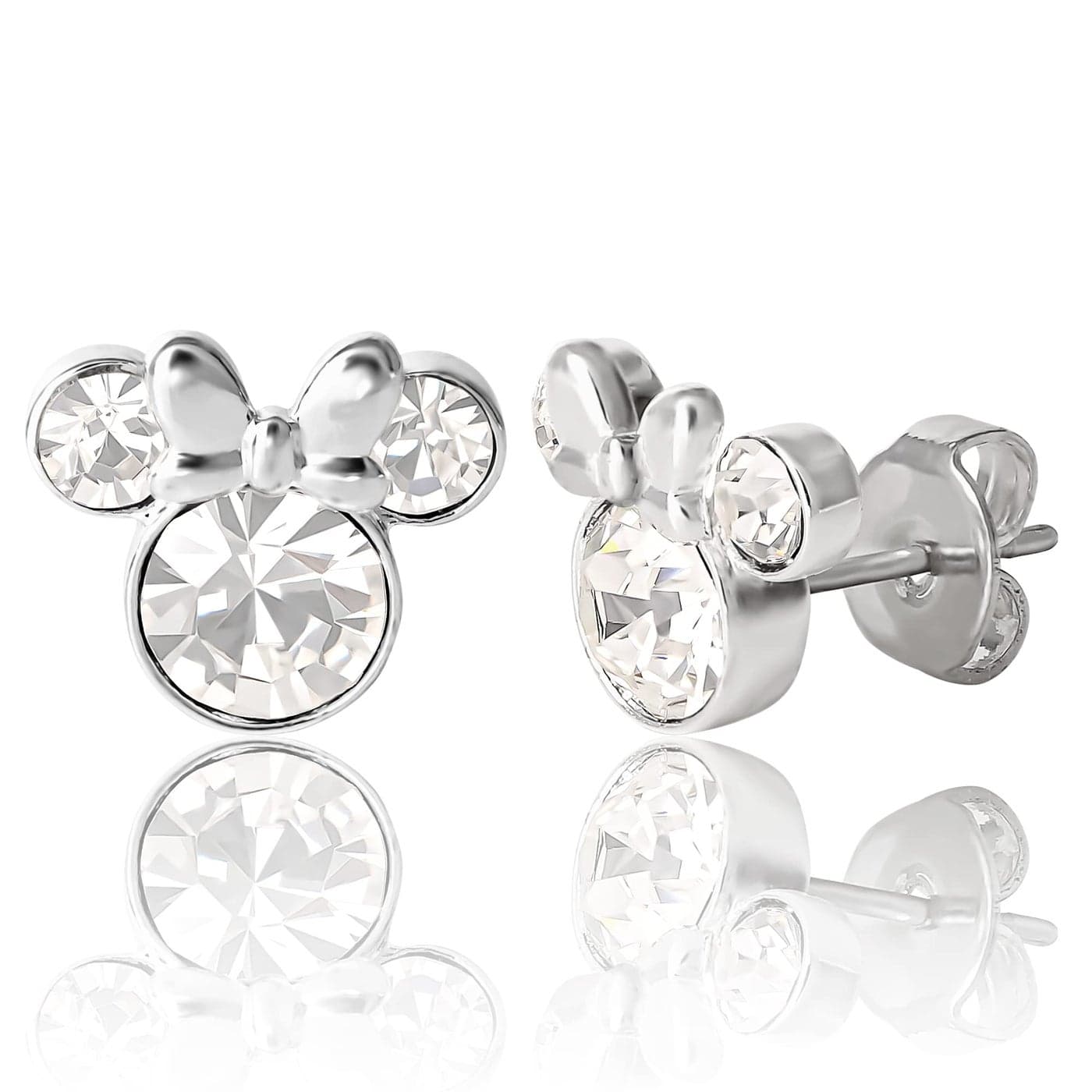 Brass Disney Womens Minnie Mouse April Birthstone Stud Earrings - Minnie Mouse Earrings - Disney Jewelry (April-Clear Crystal)