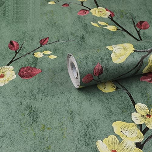 JAAMSO ROYALS Green with Flower Botnical Peel and Stick Wallpaper (100 CM X 45 CM)
