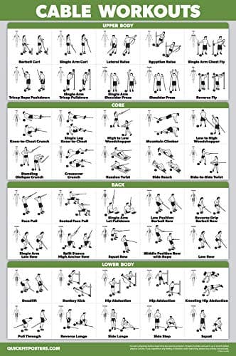 QUICKFIT Workout Poster Cable Machine, an Exercise Chart for Cable Training Station, Laminated, Gym, 18" x 24"