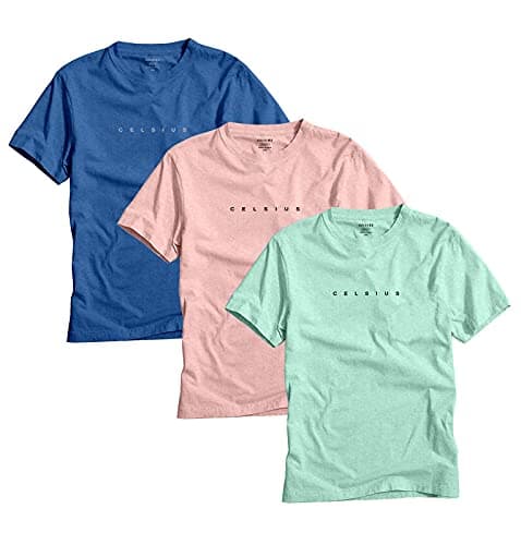 Celsius Men's Polycotton Crew Neck Half Sleev Slim FIT T-Shirt (Pack of 3) (3012_358_2XL), Multicolor