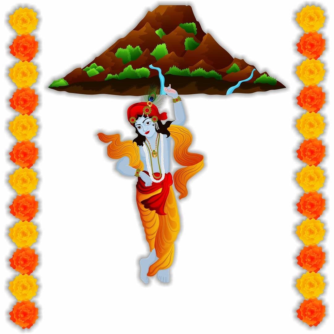 CVANU Lord Krishna Lifting Govardhan Parvat Religious Wall Sticker Vinyl Size70cm X 685cm Multicolour