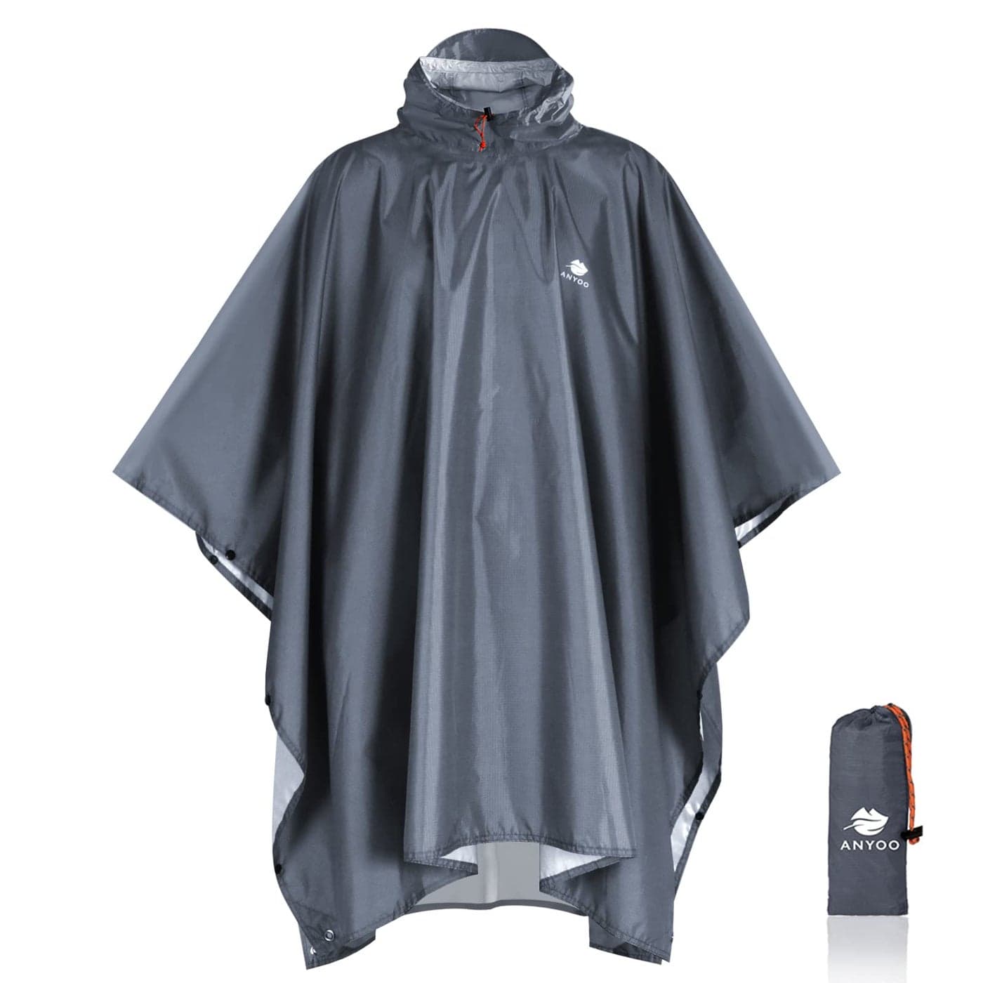 ANYOO Hooded Rain Poncho for Adults Waterproof Lightweight Rain Coats for Men Women Reusable Rain Jacket for Emergency Camping Outdoor Activities (Grey) One Size