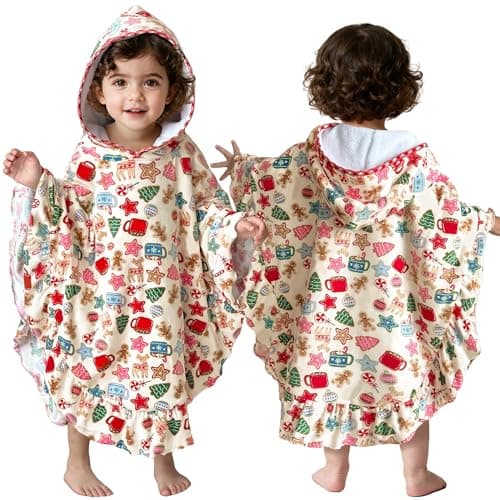 VOOVA & MOVAS Infant Hooded Towel Poncho with Ruffle Trim (0-2Years) | Soft 100% Cotton | Absorbent Thick Towel for Bath, Swim, Beach | Cozy, Gingersnap