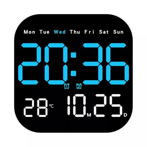HVG TRADERS Digital Wall Clock Large Display Digital Clock Led Wall Clock Electronic Wall Clock with Temperature Large Display Calendar Day Clock for Bedroom Office (Square Wall Clock)