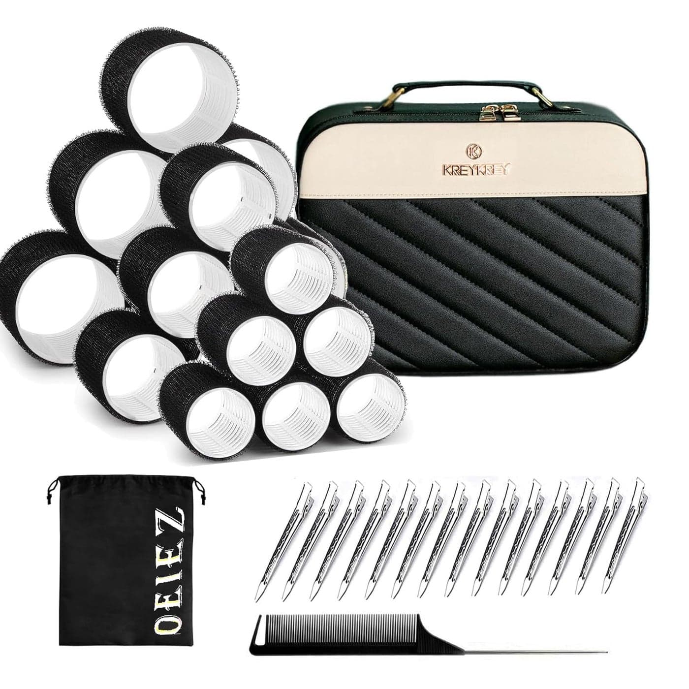 Hair Roller SetVelcrorollers for HairSelf Grip Hair Rollers Salon Hairdressing Curlers DIY Hair Styles 3 Sizes Jumbo Large Medium 18pcs Rollers with Makeup CaseClips Comb Heatless Curlers