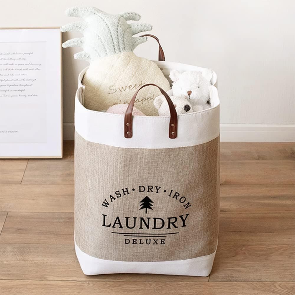 Deoxys Foldable Cloth Handle Basket Dirty Clothes Large Storage Basket Toy Miscellaneous Goods Storage Bucket Suitable For Laundry Room Closet