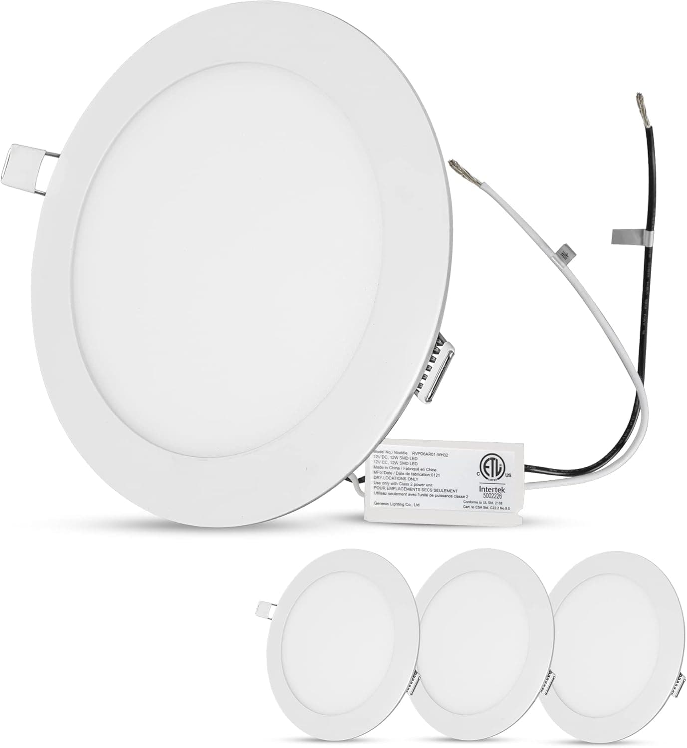 Facon 6.5 Inch 12V LED RV Puck Light - 4 Pack Aluminum Recessed Mount Slim Panel Light for RV, Camper, Motorhome, Trailer, Boat