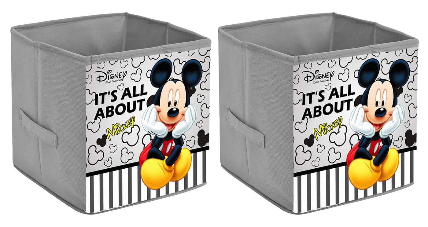 Kuber Industries Disney Mickey Printed Non-Woven Foldable Storage Bin/Cube/Organizer For Toys, Clothes And Books With Handles (Grey) -HS43KUBMART26270