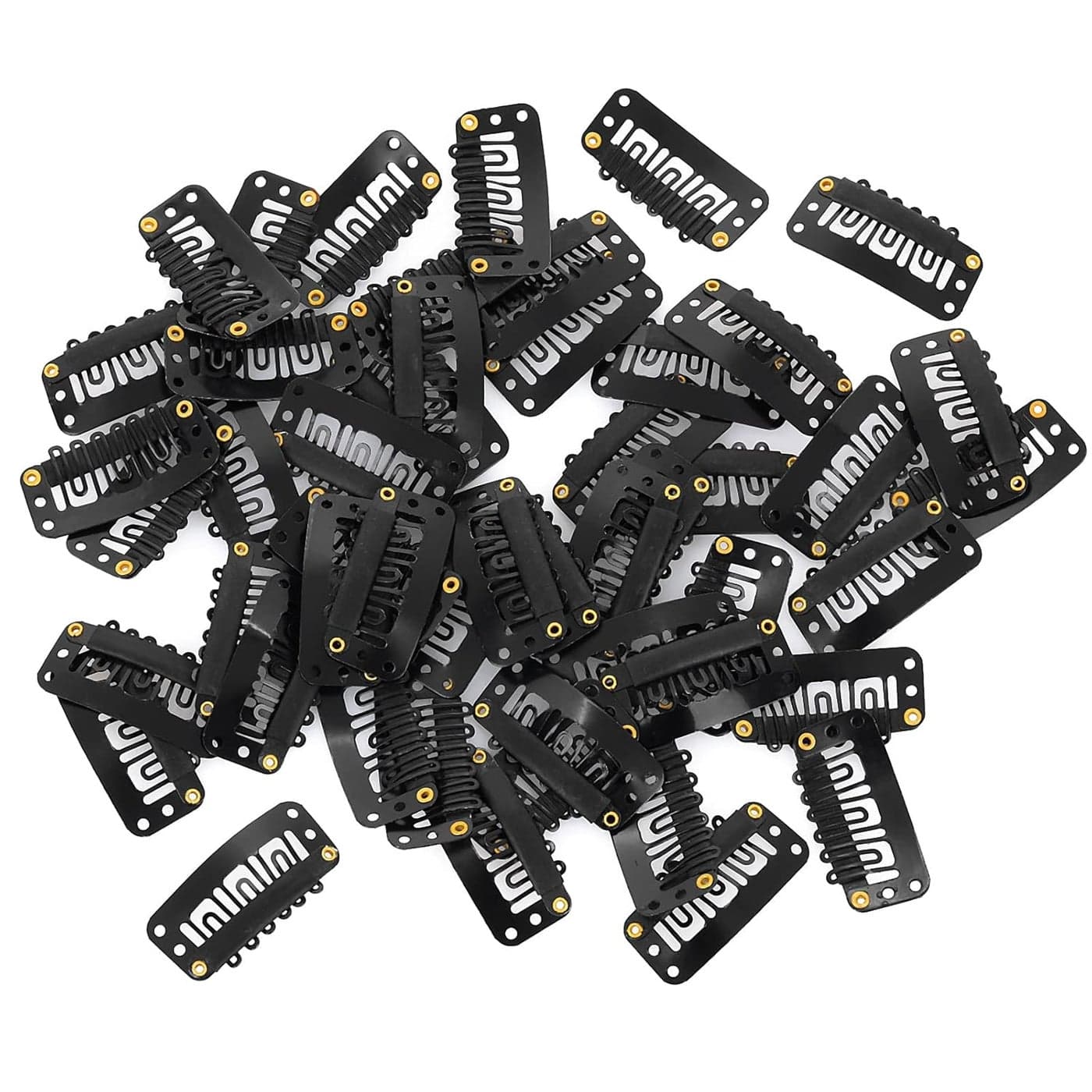 Yolev 50PCS Metal Silicon Snap Clips for Wigs Hair Extensions and Womens Hairpieces 6Teeth UShape Black