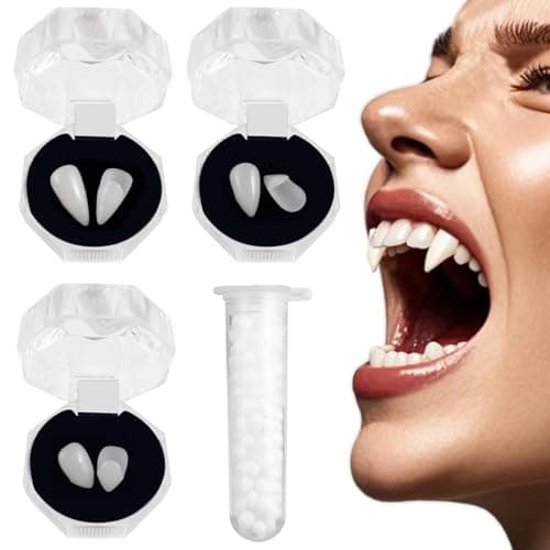 3 Pairs Halloween Vampire dentures and fangs realistic vampire fangs dentures 3 sizes with adhesive 13mm 15mm and 17mm Halloween roleplaying props party gifts makeup ball accessories gifts