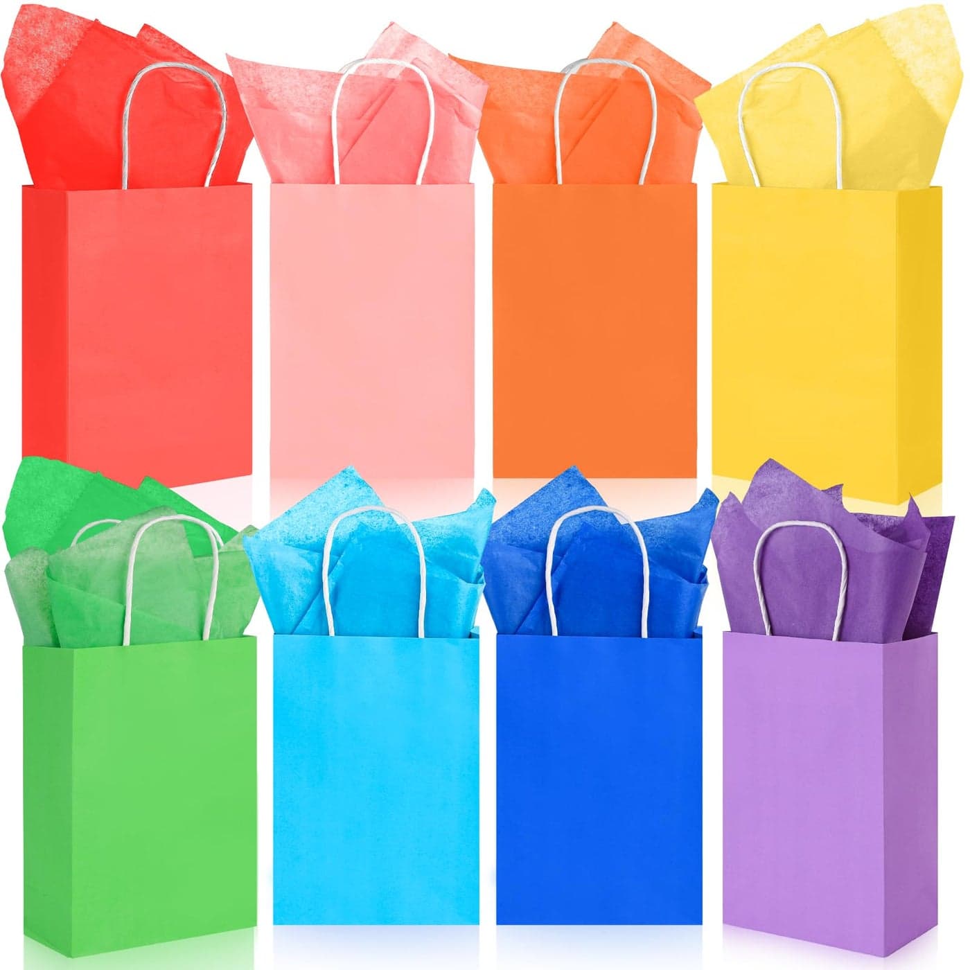 LovesTown 24 Pack 55x275x78 Inch Gift Bags with Tissue Paper 8 Colors Party Favor Bags with Handles for Birthdays Weddings Gift Wrapping Bulk Supplies