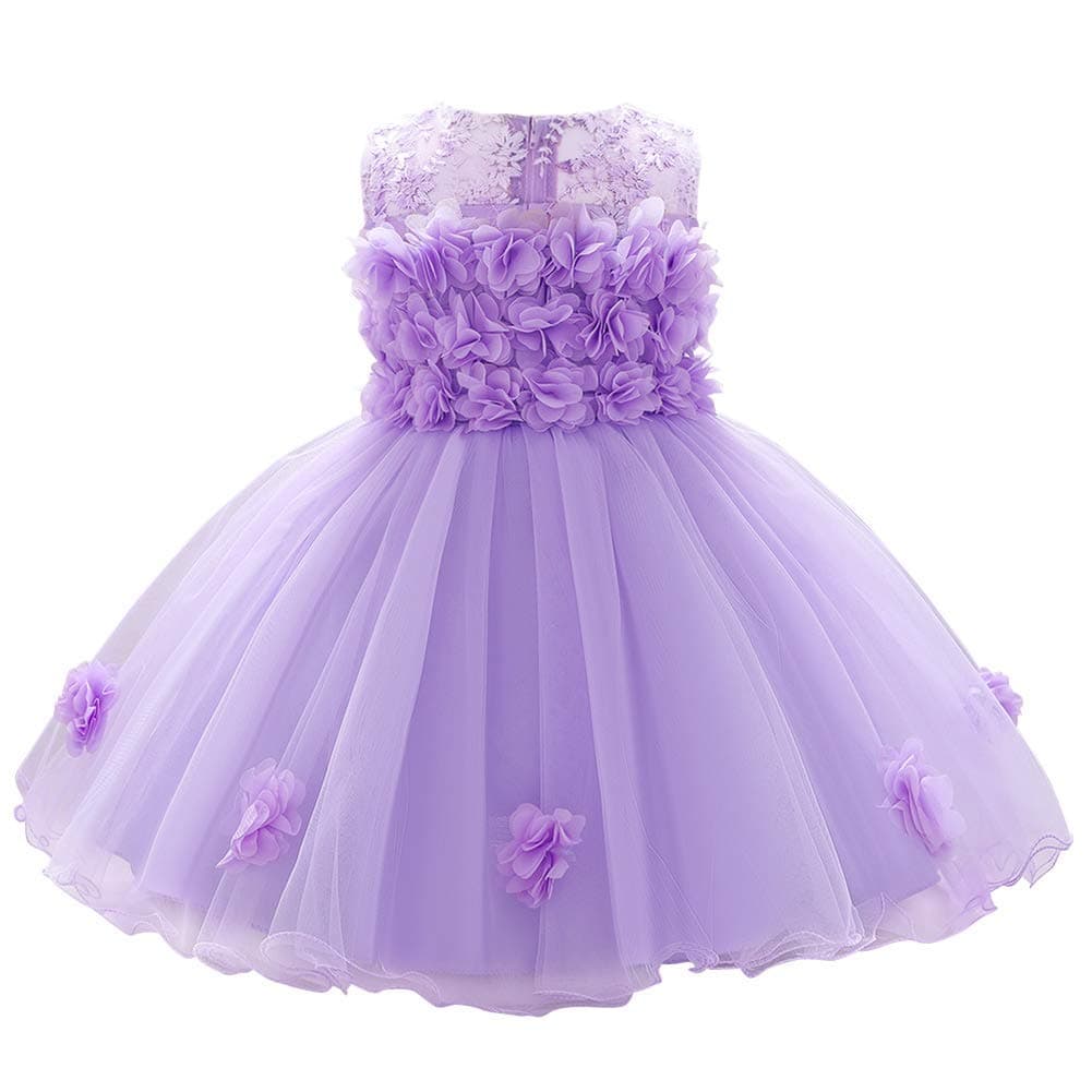 Baby Flower Girl Dresses Infant Toddler Kid 1st 2nd Birthday Party Dress Lace Flower Embroidered Pageant Wedding Bridesmaid Evening Summer Sleeveless Princess Tutu Tulle Gown Light Purple 1824M