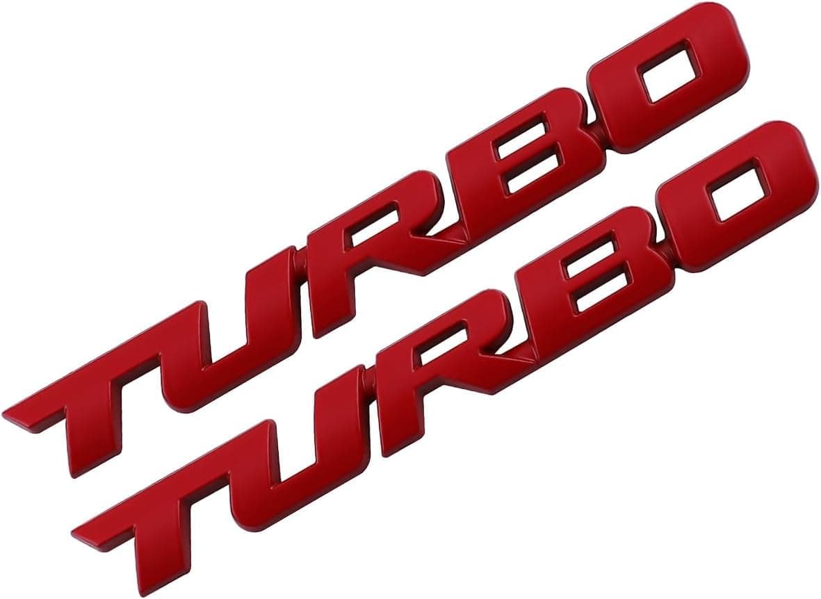 OAN 3D Turbo Premium Car Side Fender Rear Trunk Emblem Alloy Badge Decals Sticker for All Cars Trucks SUV (Red)