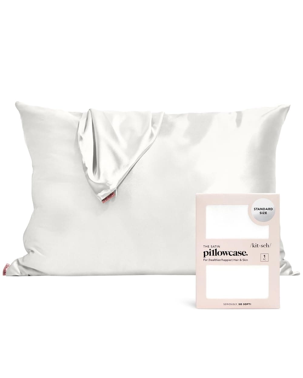 Kitsch Satin Pillowcase with Zipper for Hair & Skin, Softer Than Silk Pillow Cases Queen, Smooth Pillow Covers, Machine Washable, Wrinkle-Free, Cooling Satin Pillow Cases Standard Size 19"x26", Ivory