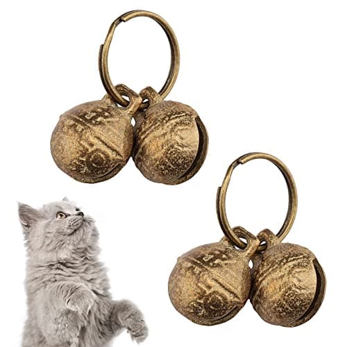 kcrygogo Bells for Cat Collars - 2 Pack Copper Bells for Little Dogs & Cats Noise Maker Anti-Theft Bell Come with Silver Pet Anti-Lost ID Pendant Tags (2Set)