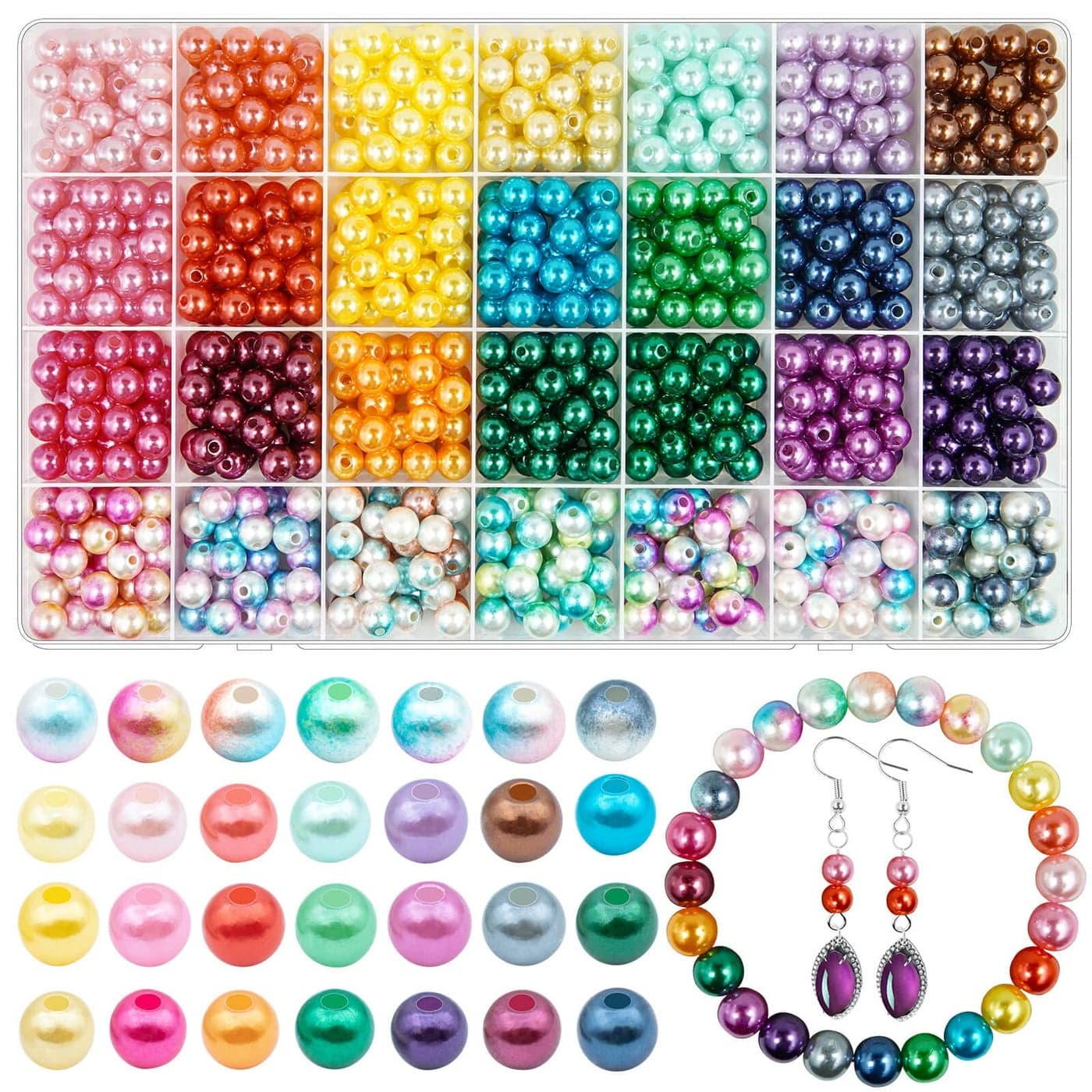 900 Pcs 8MM Pearl Beads for Jewelry Making 28 Colors ABS Round Faux Mermaid Pearls Beads with Hole Handcrafted Loose Spacer Beads for DIY Craft Necklace Bracelet Phone Lanyard Wedding Decor 8MM