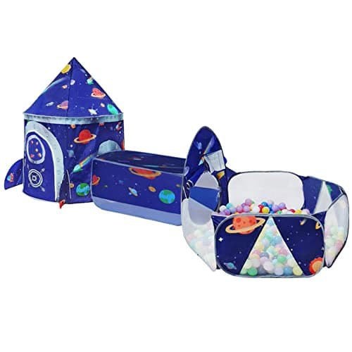 TTLOJ Gift 3pc Rocket Ship Kids Play Tent Ball Pit Crawl Tunnel Toddlers Playhouse Castle Toys Baby Boys Girls Gift for 3 4 5 6 7 Year Old Outdoor IndoorBalls Not Included