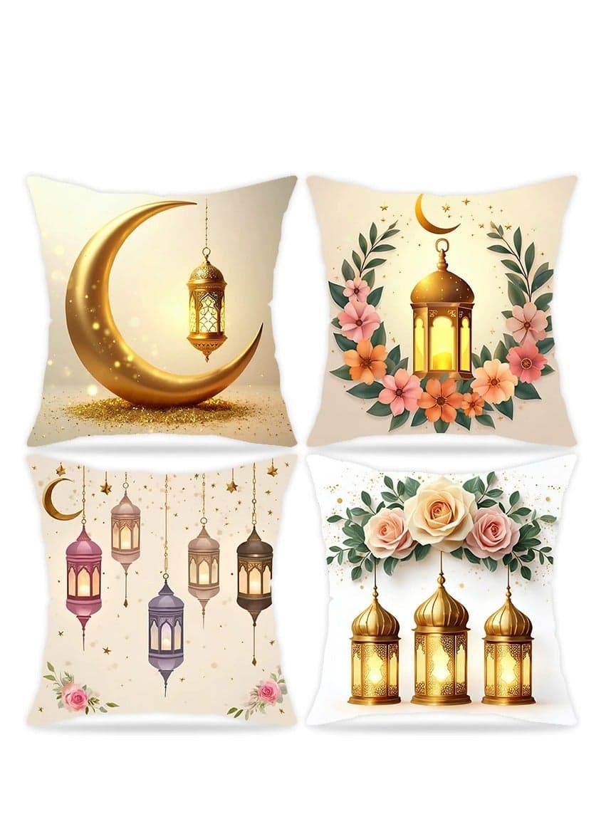 New moon oil lamp print pillowcase holiday decoration home cushion linen breathable sofa pillow four-piece set 45*45CM