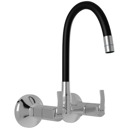 ALTON QBA9071 Brass Sink Mixer with Flexible Swivel Spout, Black & Chrome Finish (Single Flow)