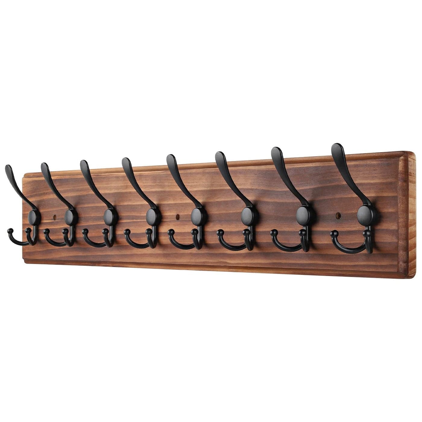 PHINGEER Coat Rack Wall Mount Wooden Heavy Duty Coat Rack for Wall8 Triple Coat Hanger Hooks for Hanging CoatsJacketHatClothes Brown 8 Hooks