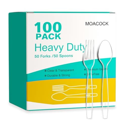 MOACOCK 100 Count Plastic Silverware, Heavy Weight Plastic Forks Spoons Disposable Utensils Cutlery Set for Wedding Party Supplies Everyday Use