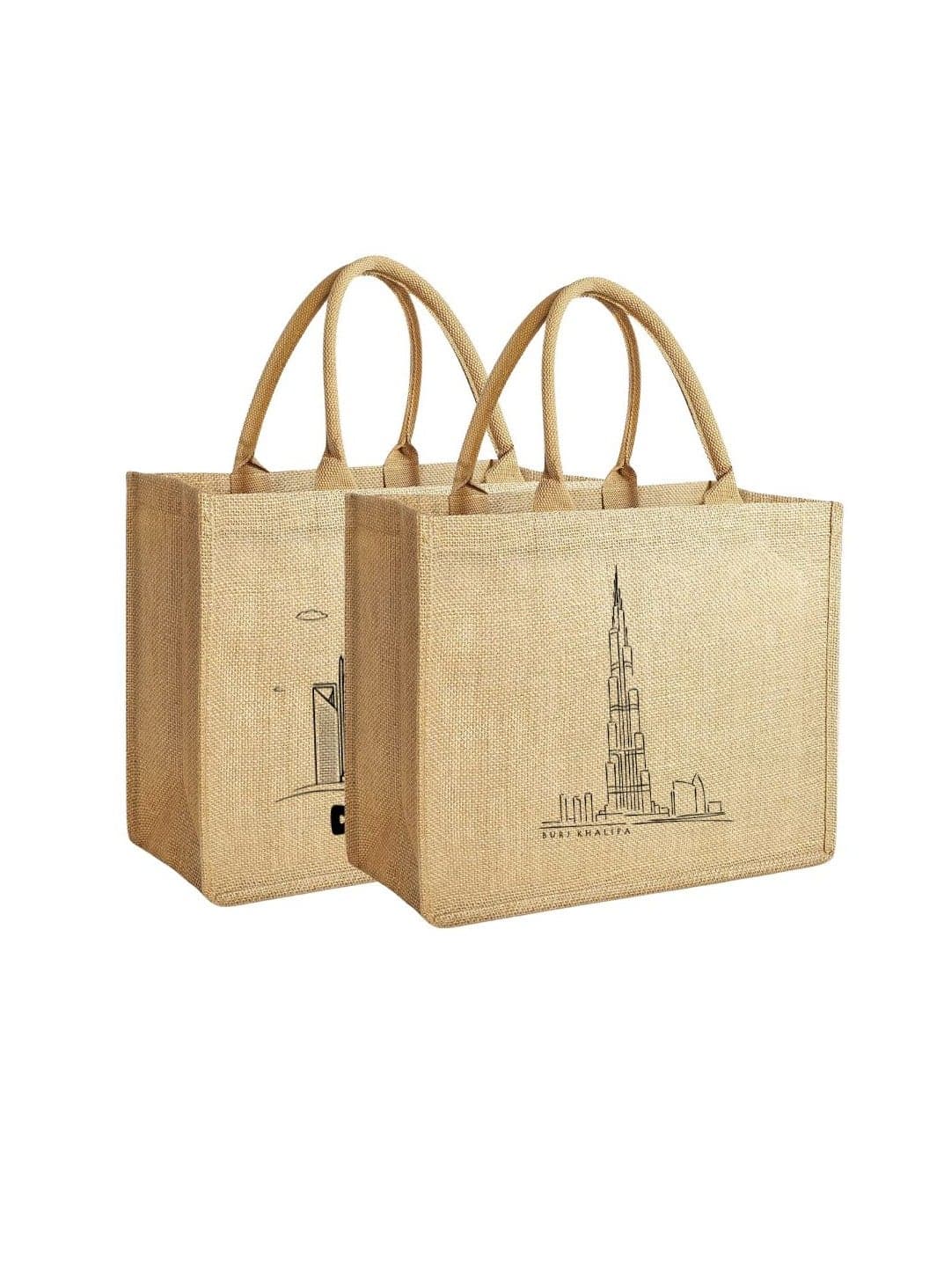 Pack of 2 Jute Tote Bags – Eco-Friendly Reusable and Grocery Bags with Double-Sided Printed - Ideal for Groceries,Beach,and Daily Essentials