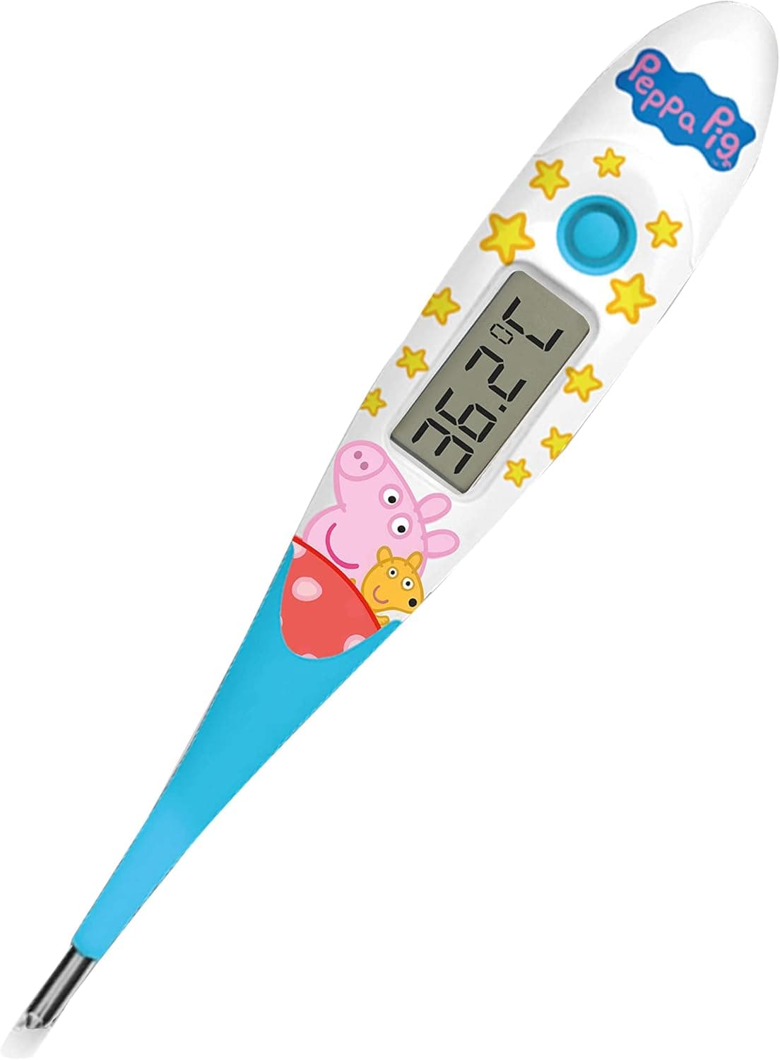 Peppa Pig Digital Thermometer Oral Underarm use Large LCD 10 Second Reading Fever Alarm Flexible Tip Last Temperature Recall CE Certified Calms Kids Made by Jellyworks