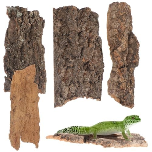 PRETYZOOM 4pcs Cork Bark Reptile Hide – Natural Flat Wood Bark for Geckos, Lizards, Hermit Crabs, Small Snakes – Climbing Accessory for Terrariums, Turtle Tanks and Bird Cages (Assorted Size)