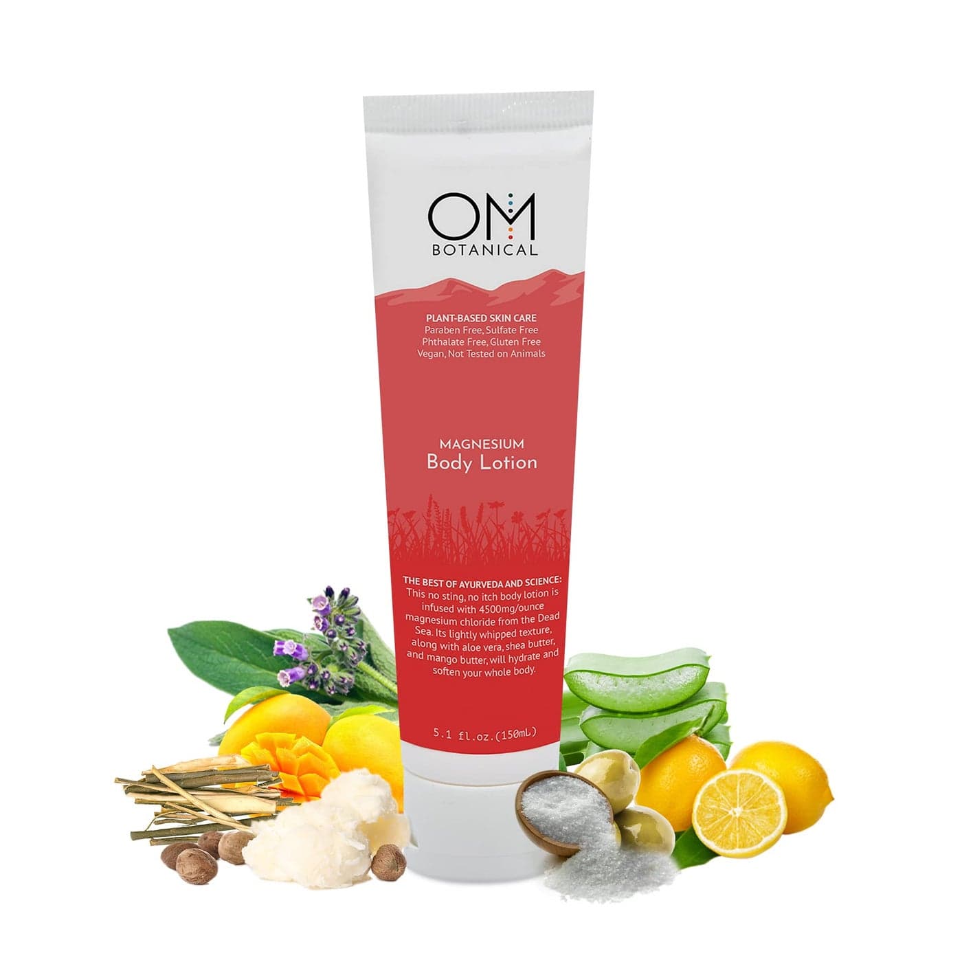 OM Botanical Magnesium Body Lotion No Sting No Itch UltraHydrating Organic Body Butter Magnesium Cream for Hands Feet Body FastAbsorbing AllNatural Relief in a 150ml EcoFriendly Tube