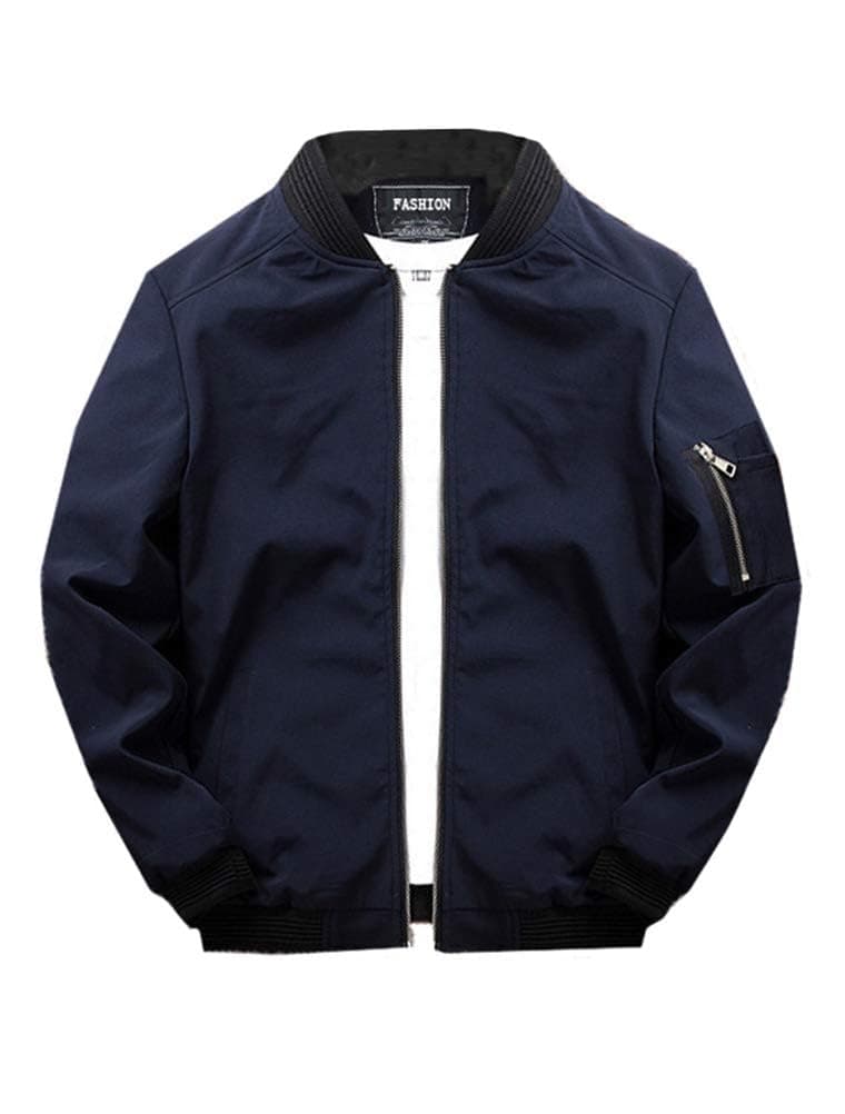 Lavnis Men's Flight Bomber Jacket Lightweight Softshell Coat Sportwear Zipper Windbreaker Blue XL