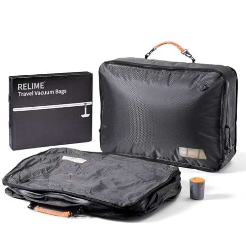 Relime Apex Series Vacuum Bags for Travel Luggage 180 Open Reusable Compression Bags for travel Pack Vacuum Seal Packing Cube for Cloth 2LargePump