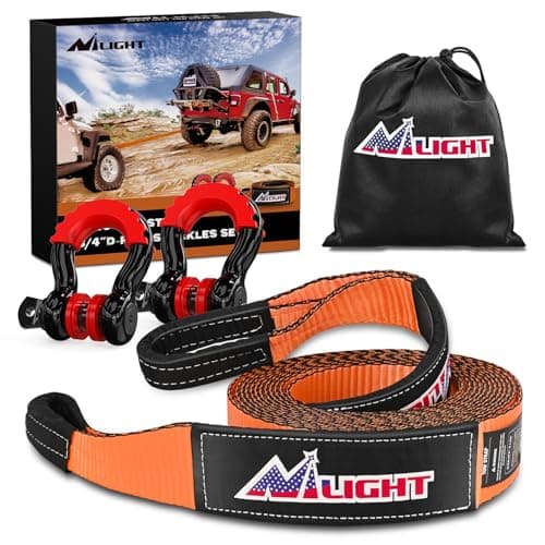 Nilight 3" x 30' Recovery Tow Strap Kit with 2Pcs 3/4" Anti-Theft D-Ring Shackles and Storage Bag Heavy Duty Off Road Emergency Tow Rope for Car Truck SUV ATV (MBS 31500LBS)