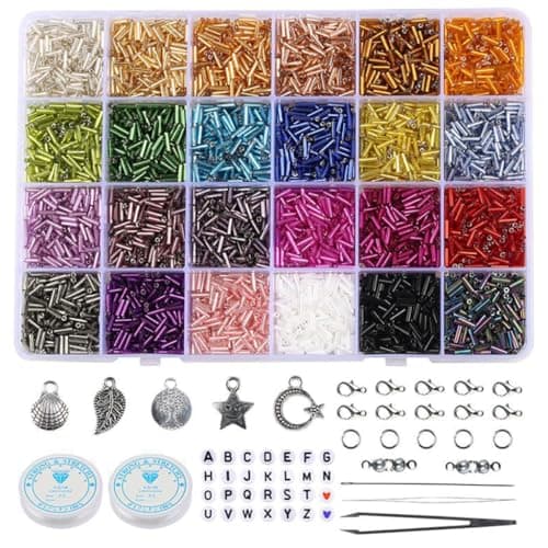 SANNIDHI® 5280Pcs Tube Beads for Jewellery Making 24-Color Jewellery Making Kit Letter Spacer Tube Beads with Charms for Bracelet Making Elastic Strings DIY Craft Gift for Girls, Kids