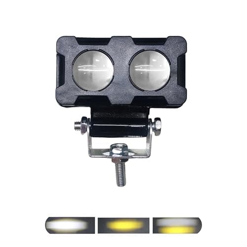 Aksmit Super Bright 2 LED Fog Light Lens Projector Dual Color White & Yellow With High & Low Beam For All Motorbike, Scooty & ATVs (Set of 1)